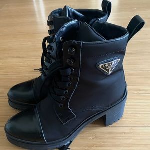 Prada Women's Lace Up Leather Combat Boots